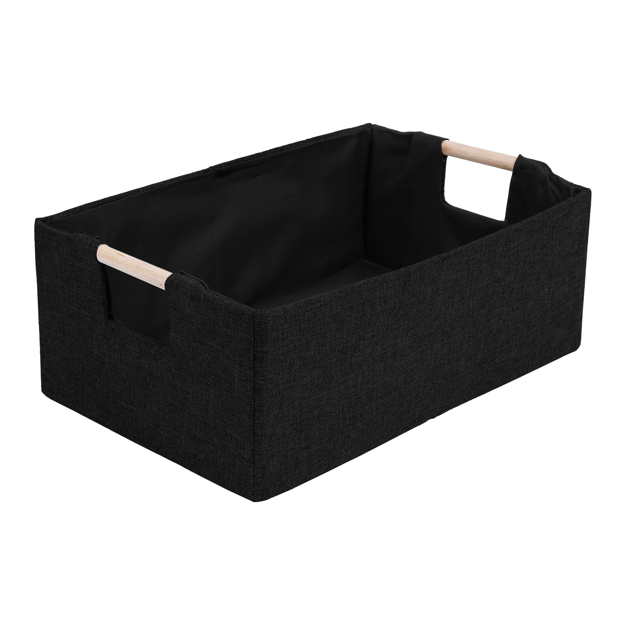 Unique Bargains Foldable Storage Basket with Wood Handles Black 15*10.6*5.9