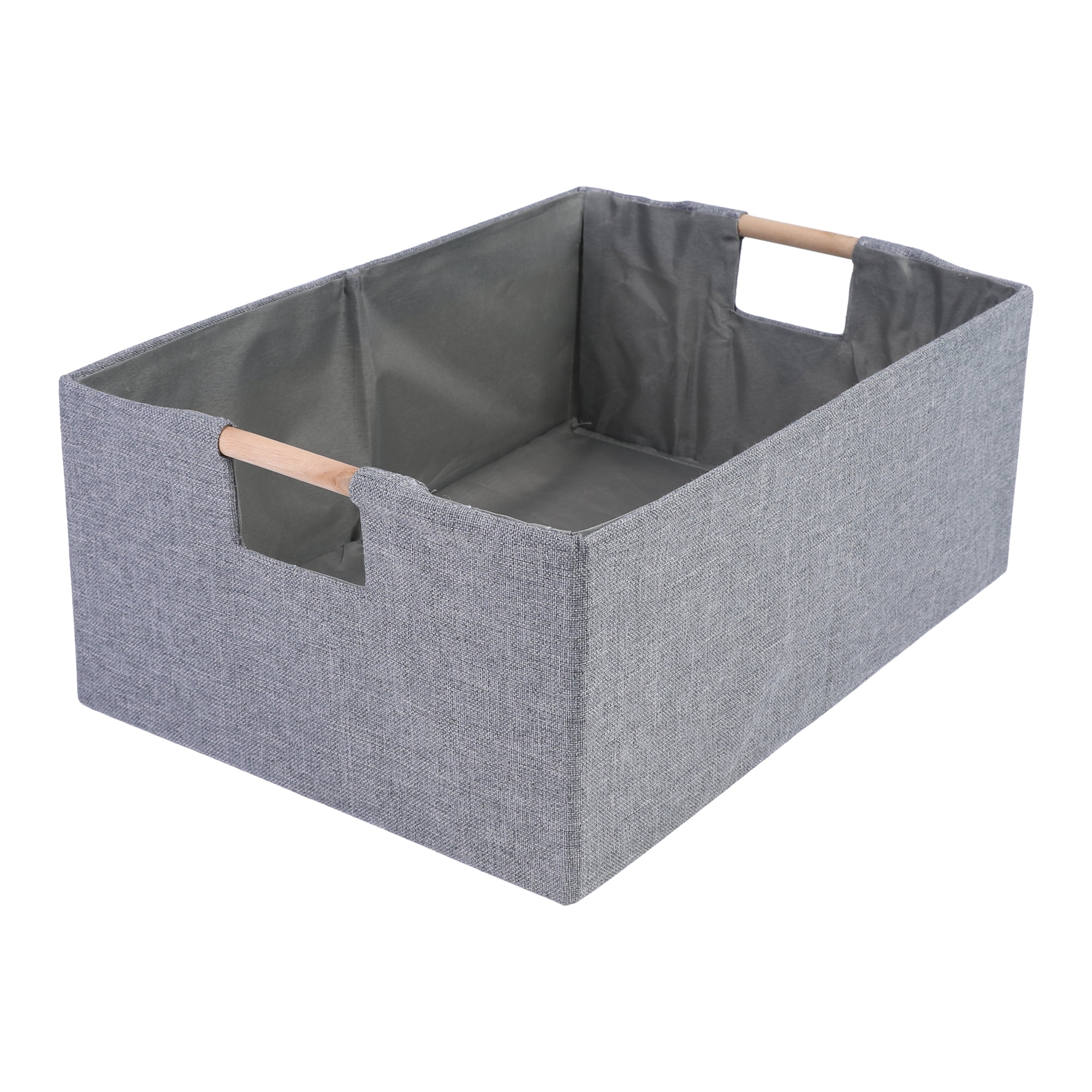 Unique Bargains Foldable Storage Basket with Wood Handles Gray 13.4*9.1*5.9