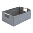 thumbnail image 1 of Unique Bargains Foldable Storage Basket with Wood Handles Gray 15*10.6*5.9, 1 of 6