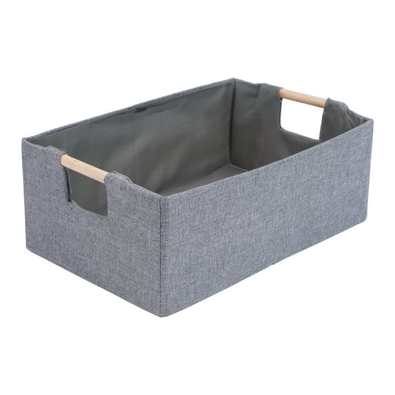 Unique Bargains Foldable Storage Basket with Wood Handles Gray 15*10.6*5.9