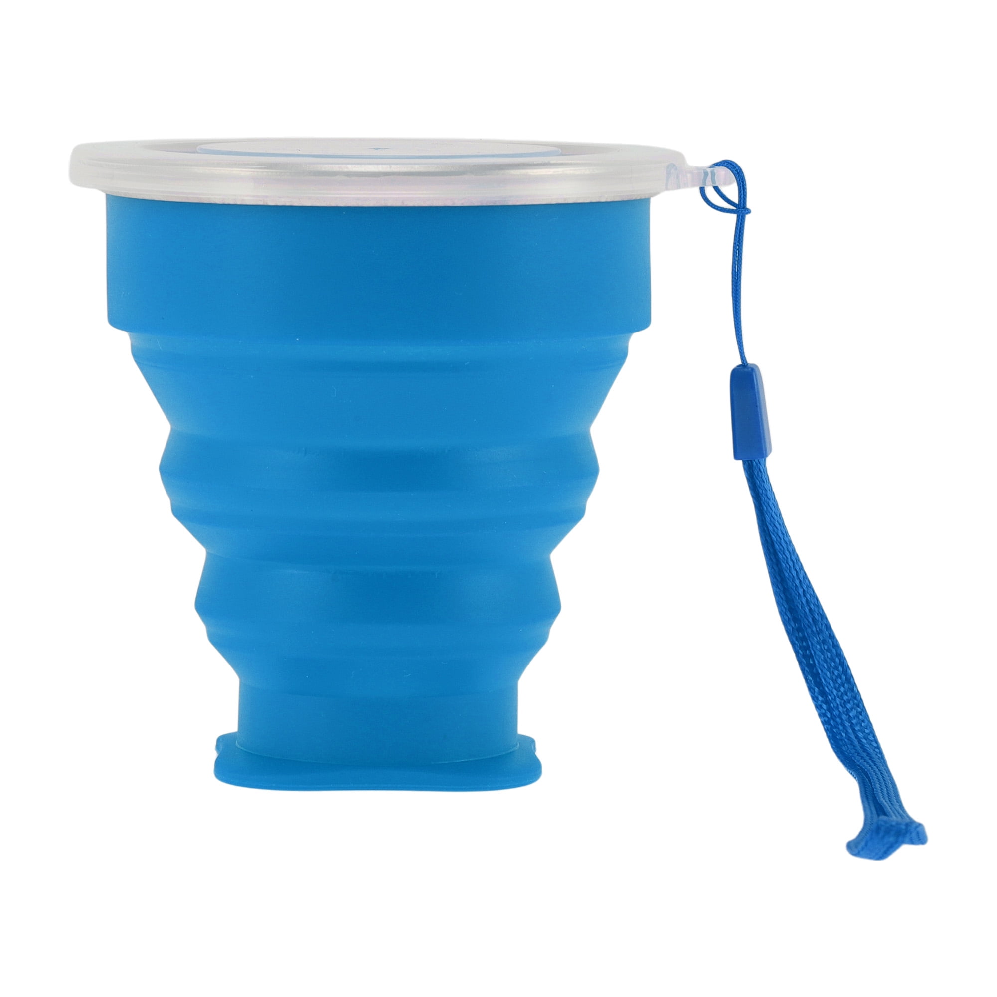 Unique Bargains Folding Cup with Wrist Strap Collapsible Cups 200ml 1 Pc Blue
