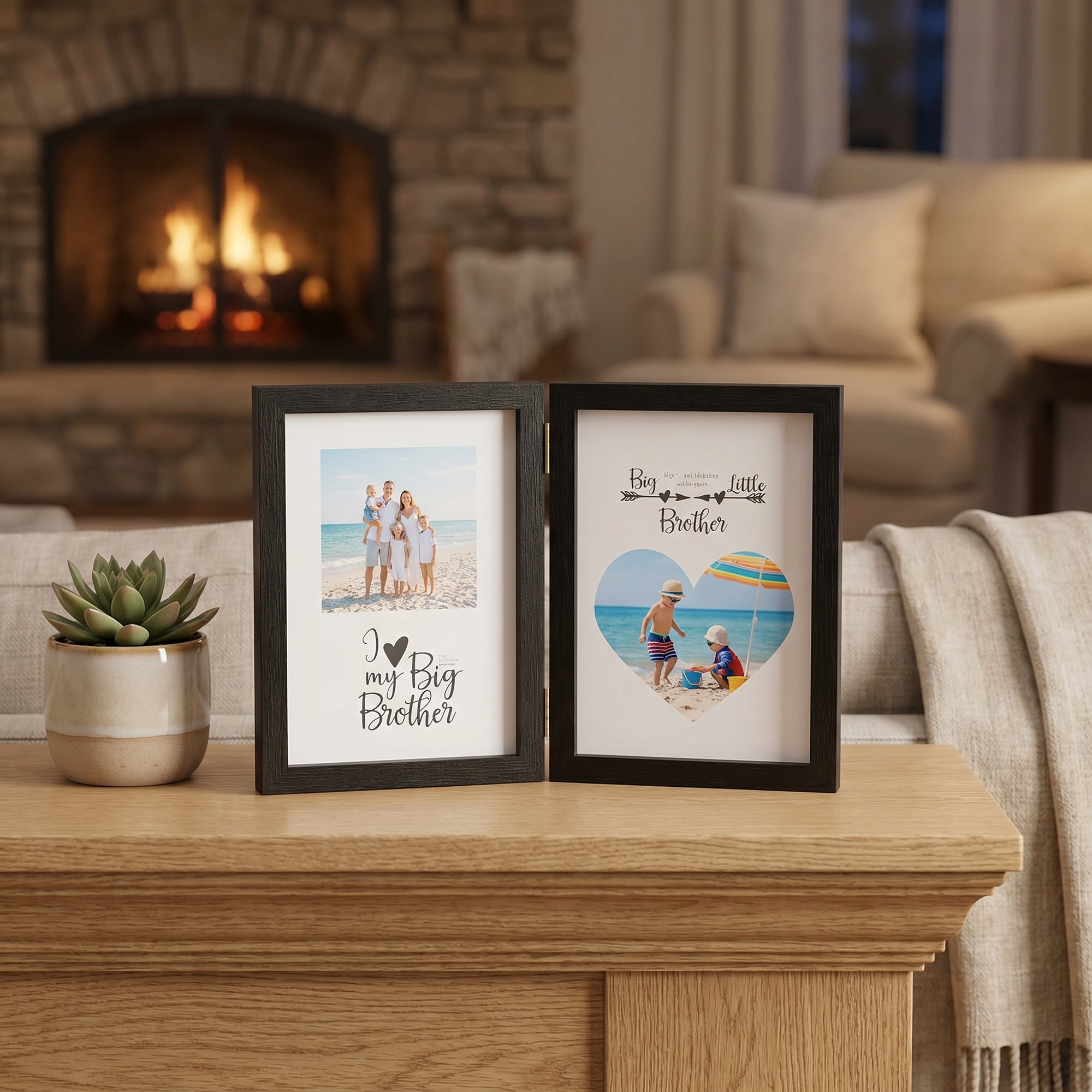 Unique Bargains Folding Double Jointed Wood Photo Frame Black 5" x 7"