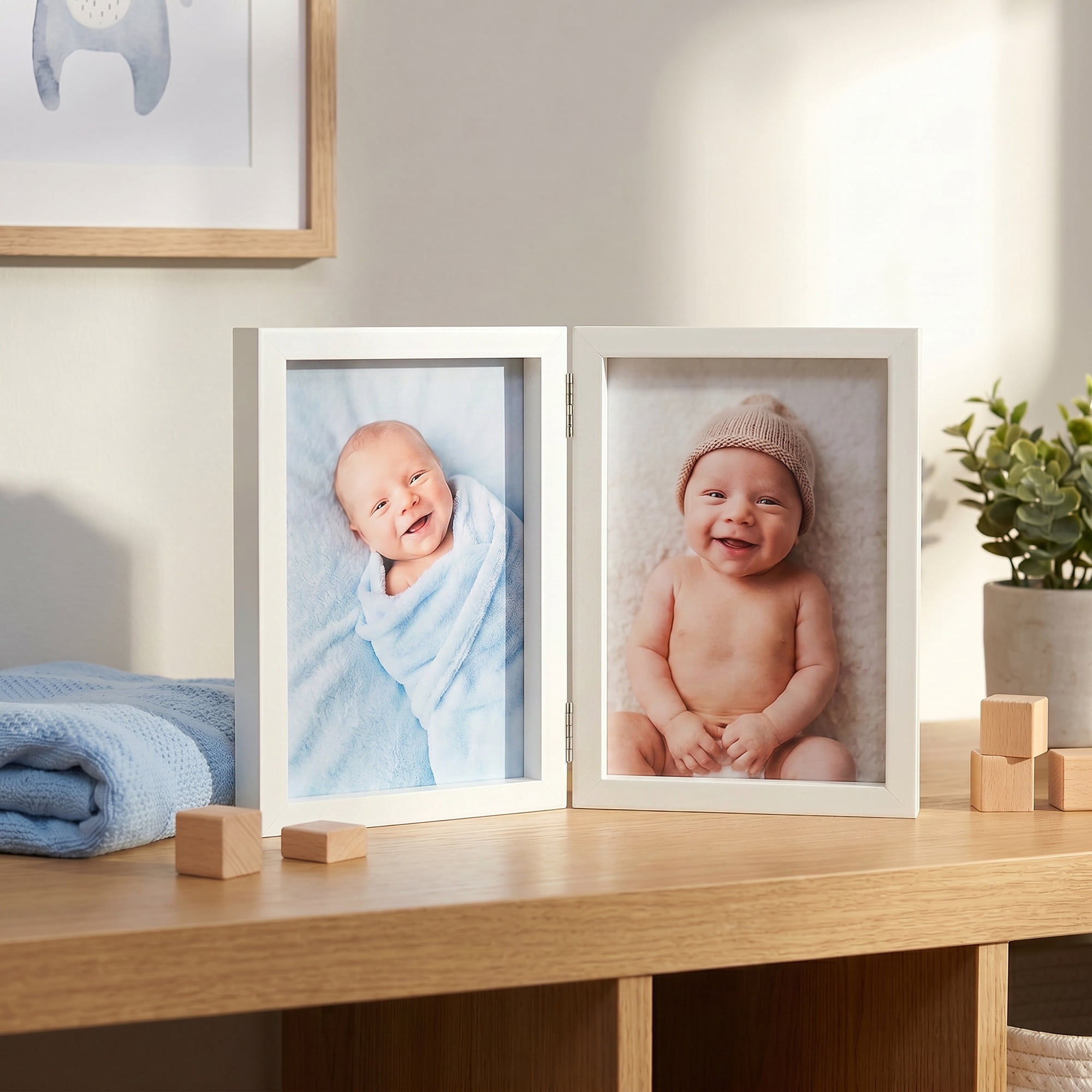 Unique Bargains Folding Double Jointed Wood Photo Frame White 4" x 6"