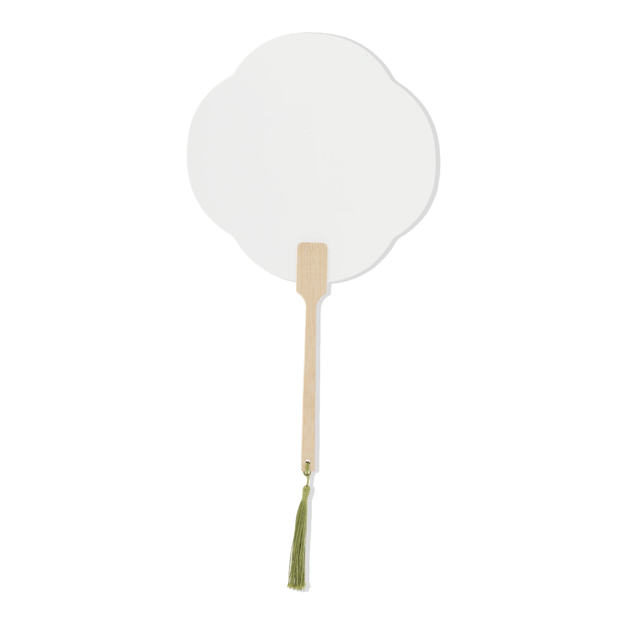 Unique Bargains Folding Fan 1 Pc White Long Handle Round Four-Petal