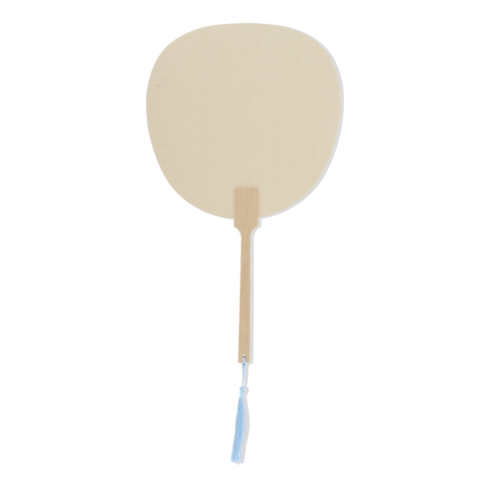 Unique Bargains Folding Fan 1 Pcs Beige Long Handle Round Apple