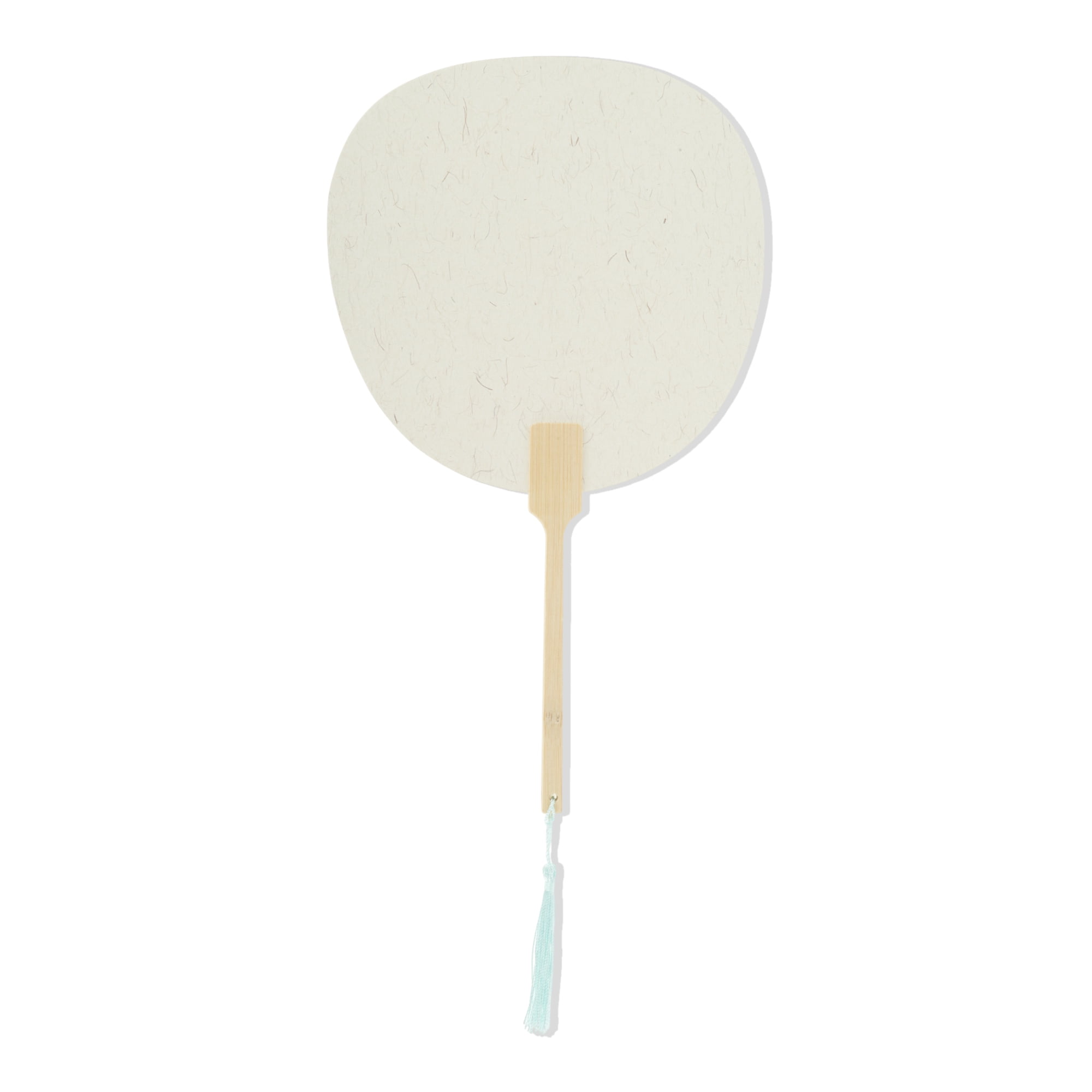 Unique Bargains Folding Fan 1 Pcs Light Gray, White Long Handle Round Paper
