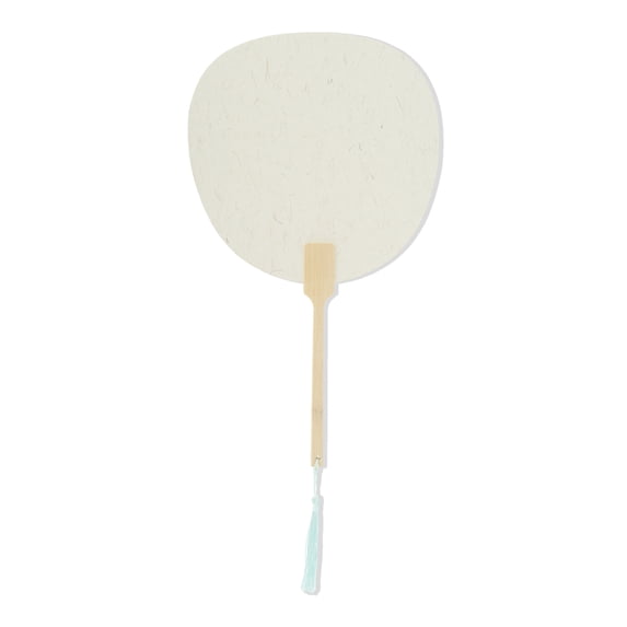 Unique Bargains Folding Fan 1 Pcs Light Gray, White Long Handle Round Paper