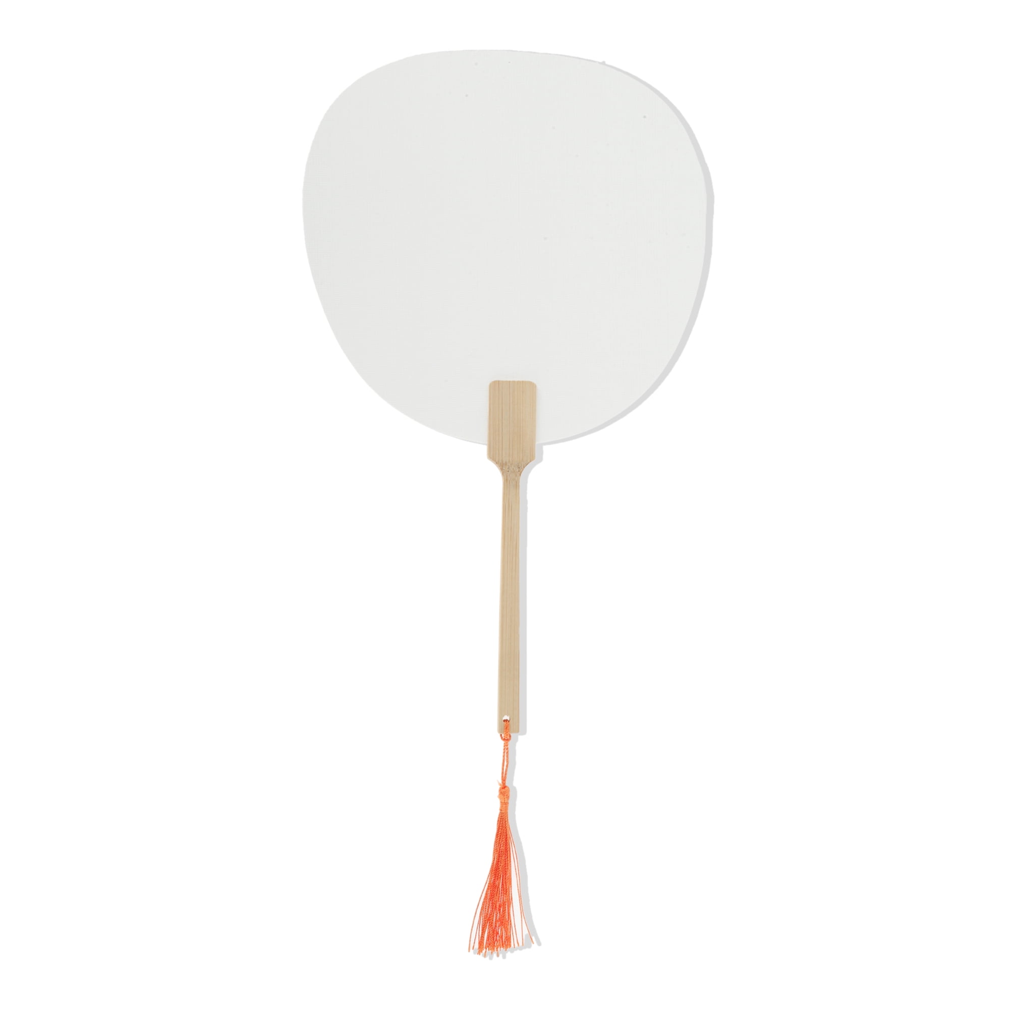 Unique Bargains Folding Fan 1 Pcs White Long Handle Round Xuan Paper