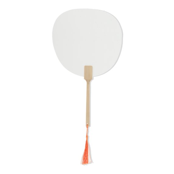 Unique Bargains Folding Fan 1 Pcs White Long Handle Round Xuan Paper