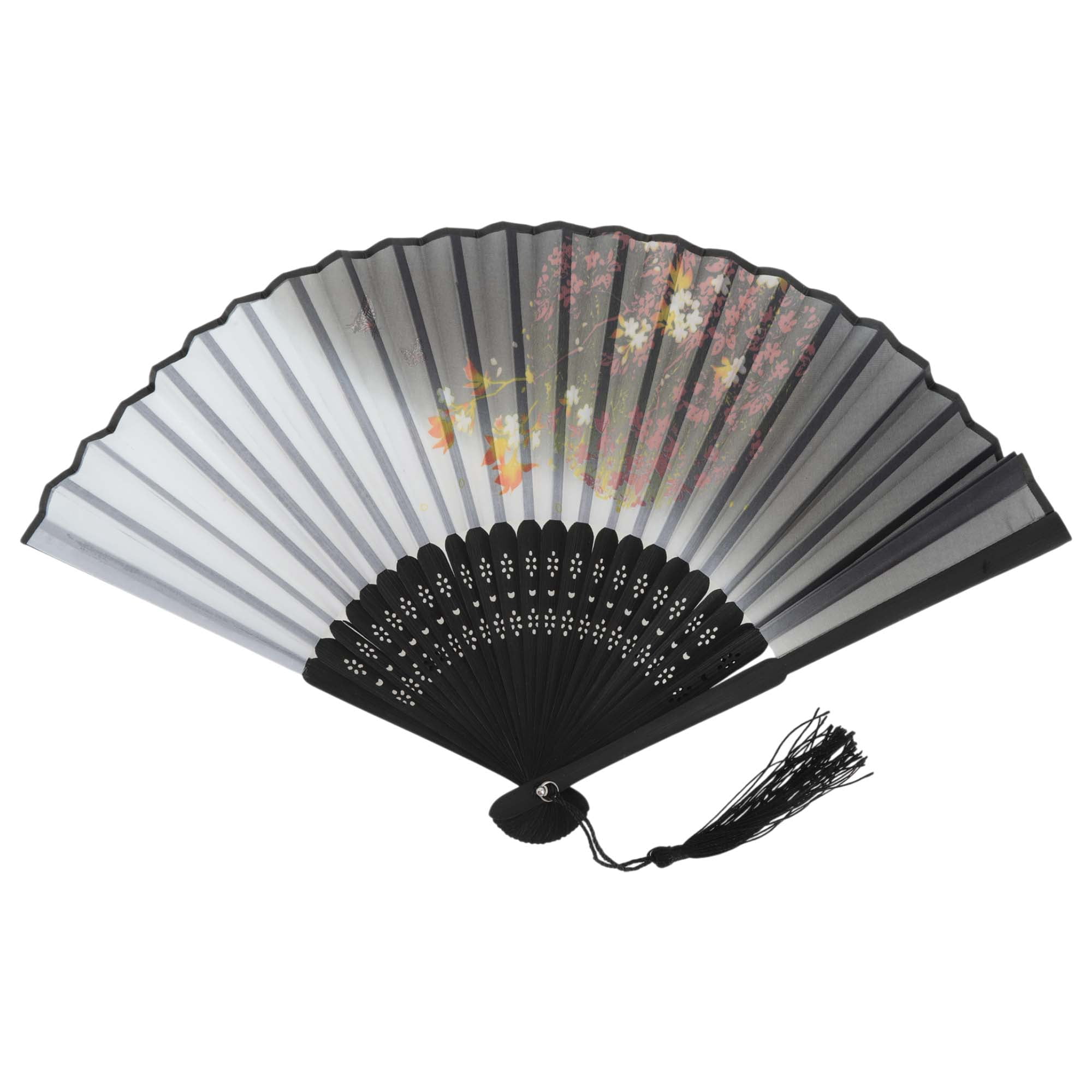 Unique Bargains Folding Fan 1Pc White Gray Ink Wash Flaming Maple Leaves Style