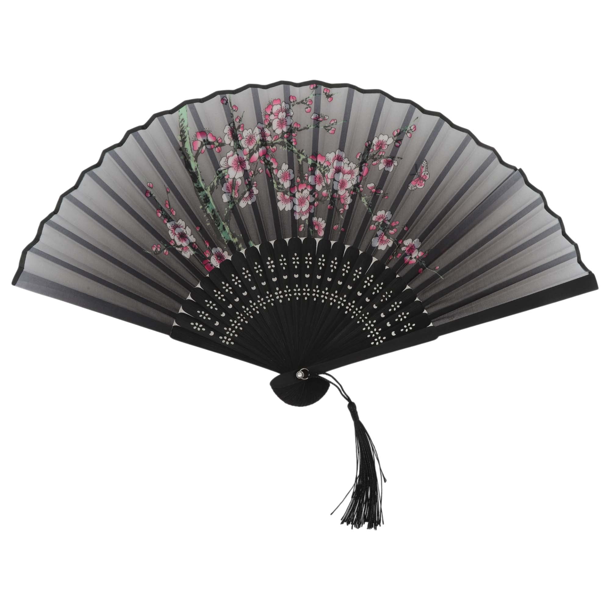 Unique Bargains Folding Fan 1Pc for Party Gray Joyful Magpie on Plum Blossom Branch Design