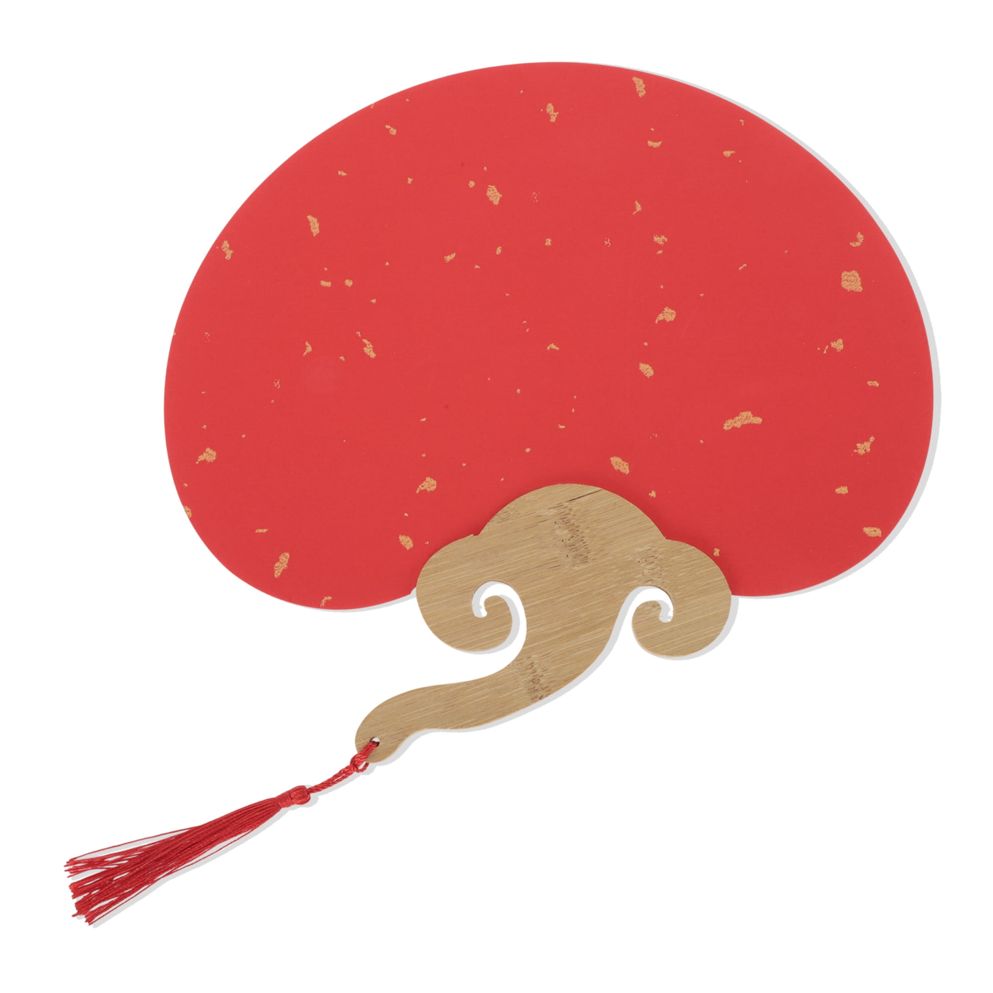 Unique Bargains Folding Fan Red Short Handle Round Ruyi