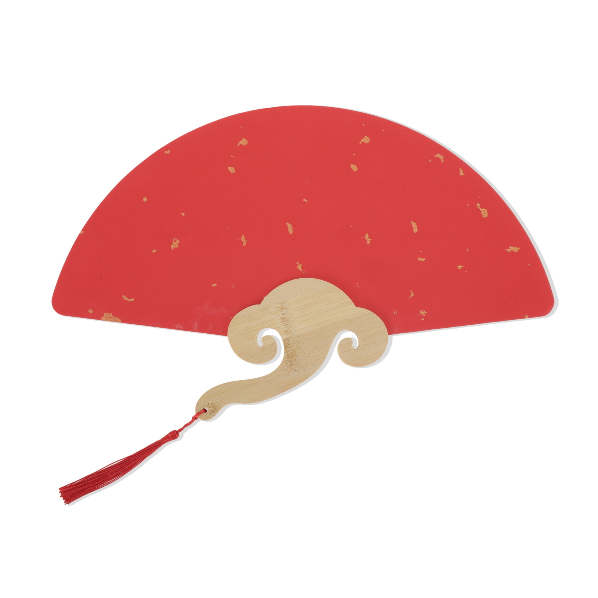 Unique Bargains Folding Fan Red Short Handle RoundShaped