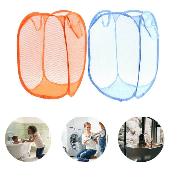 Unique Bargains Folding Laundry Clothes Storage Basket Hamper 2pcs Orange Blue