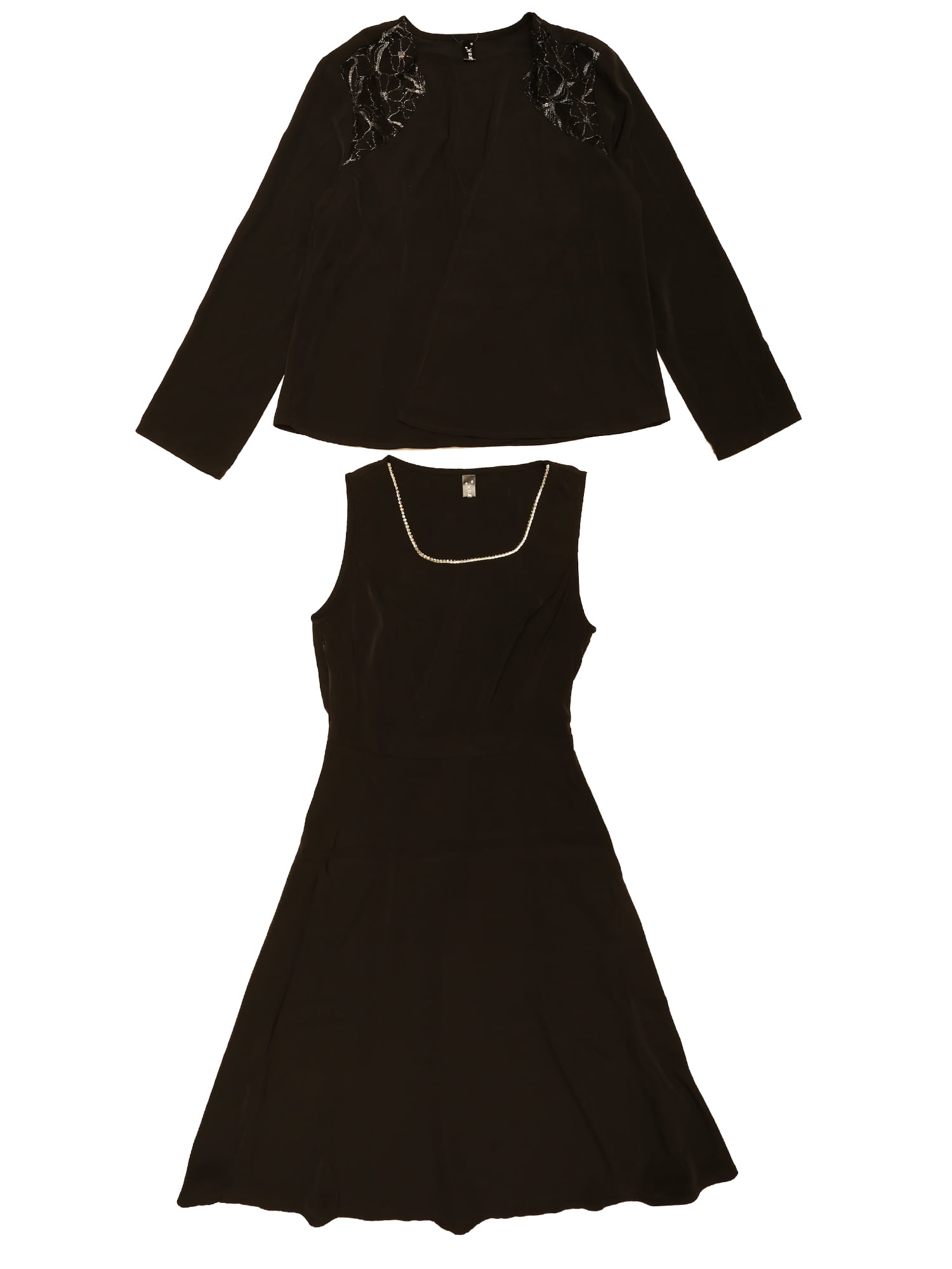 Unique Bargains Formal Dress for Women Two Piece Lace Shoulder Work Guest Dresses S Black