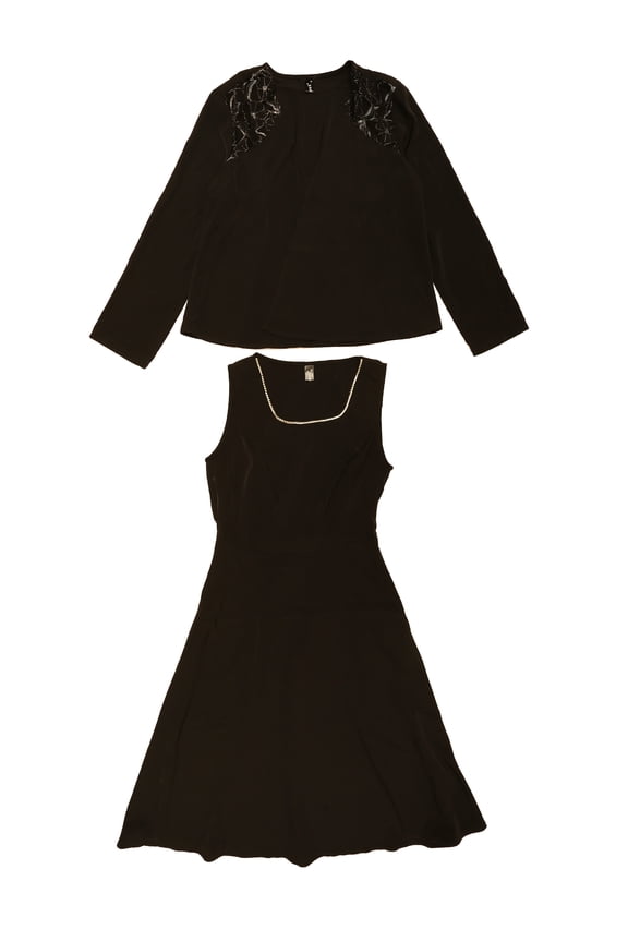 Formal Dress for Women Two Piece Lace Shoulder Work Guest Dresses S Black