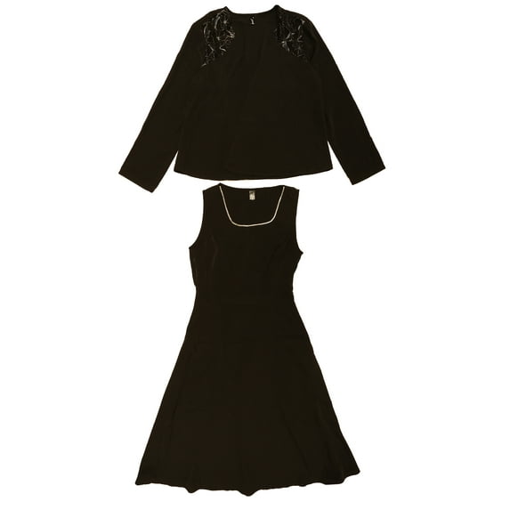 Unique Bargains Formal Dress for Women Two Piece Lace Shoulder Work Guest Dresses XL Black