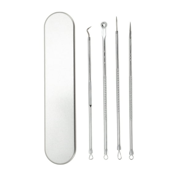 Unique Bargains Four Needles Pimple Extractor Tool Set 6.88"x1.37" Silver Tone 1 Set