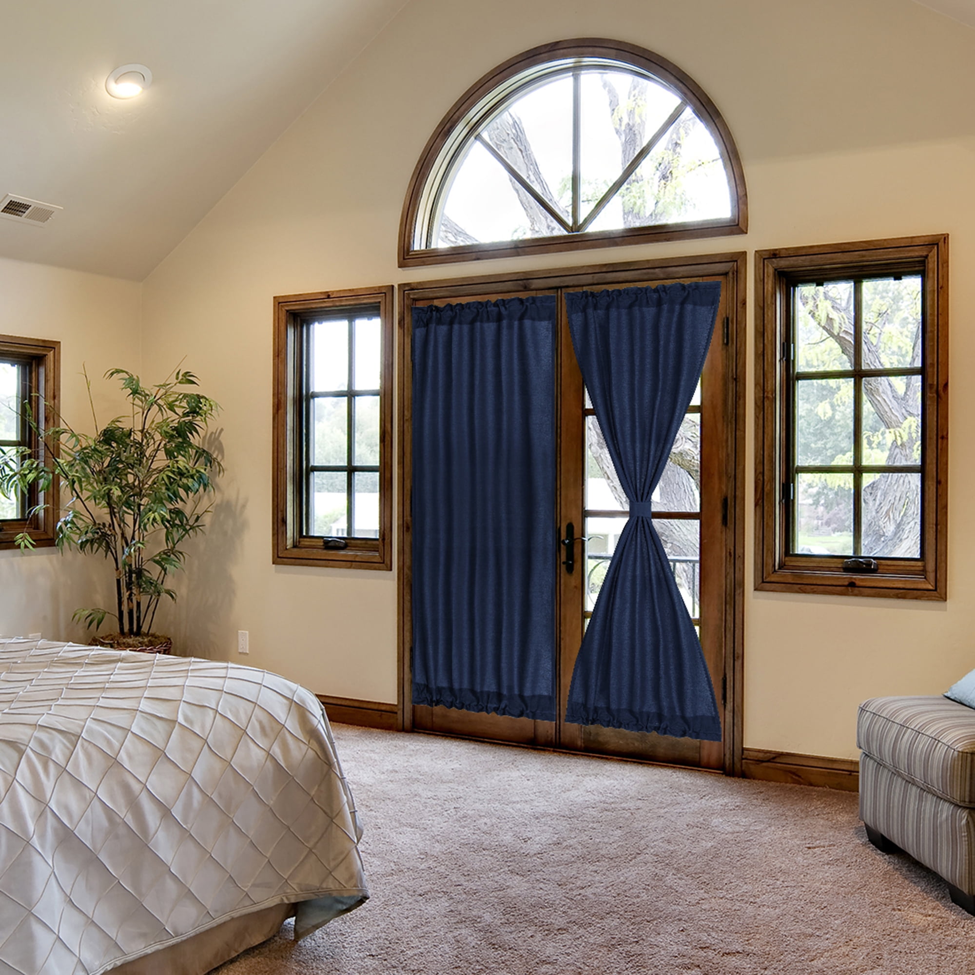 Unique Bargains French Door Window Blackout Curtain Panel Navy Blue 25" x 72"
