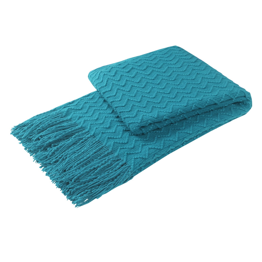 Unique Bargains Fringe Knitted Decorative Throw Blanket, 50"x 60", Teal