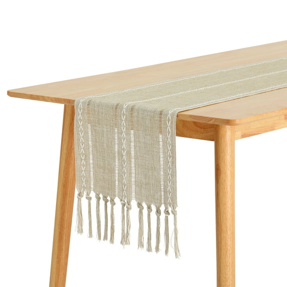 Unique Bargains Fringe Table Runner Hollow Out Table Flags for Daily Decoration Camel 13"x63"