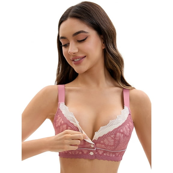 Unique Bargains Front Closure Full Coverage Wirefree Bras S Dusty Pink