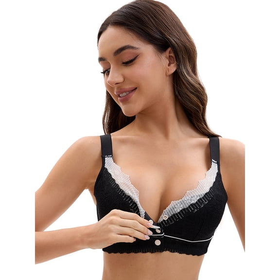 Unique Bargains Front Closure Full Coverage Wirefree Bras XL Black