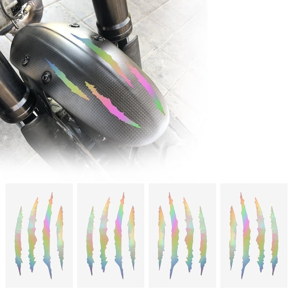 Unique Bargains Front Fender Arrow Sticker Decoration Motorcycle Warning Reflective Tape Waterproof PET Material Colorful Laser 4 Pcs Motorcycle Fenders 14 cm x 8 cm