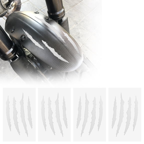 Unique Bargains Front Fender Arrow Sticker Decoration Motorcycle Warning Reflective Tape Waterproof Pet Material Reflective Silver Tone White 4 Pcs 14cm x 8cm