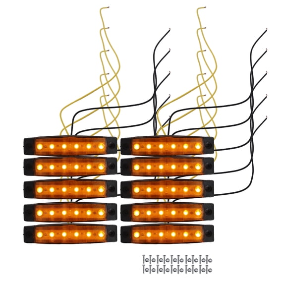 Unique Bargains Front Rear Side Marker Light 6 LED for Trailer Truck Caravan RV Van Lorry Tractor Amber (Set of 10)