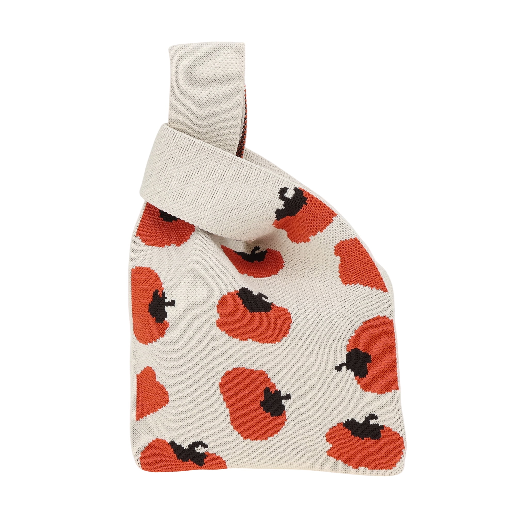 Unique Bargains Fruit Pattern Knitted Wrist Bag Beige Orange Red Black 1 Pc
