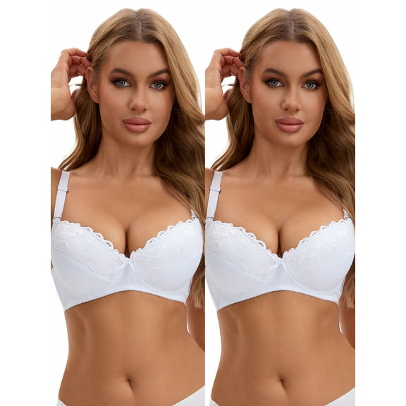 Unique Bargains Full Coverage Lace Bra 2 Pcs B 44 White