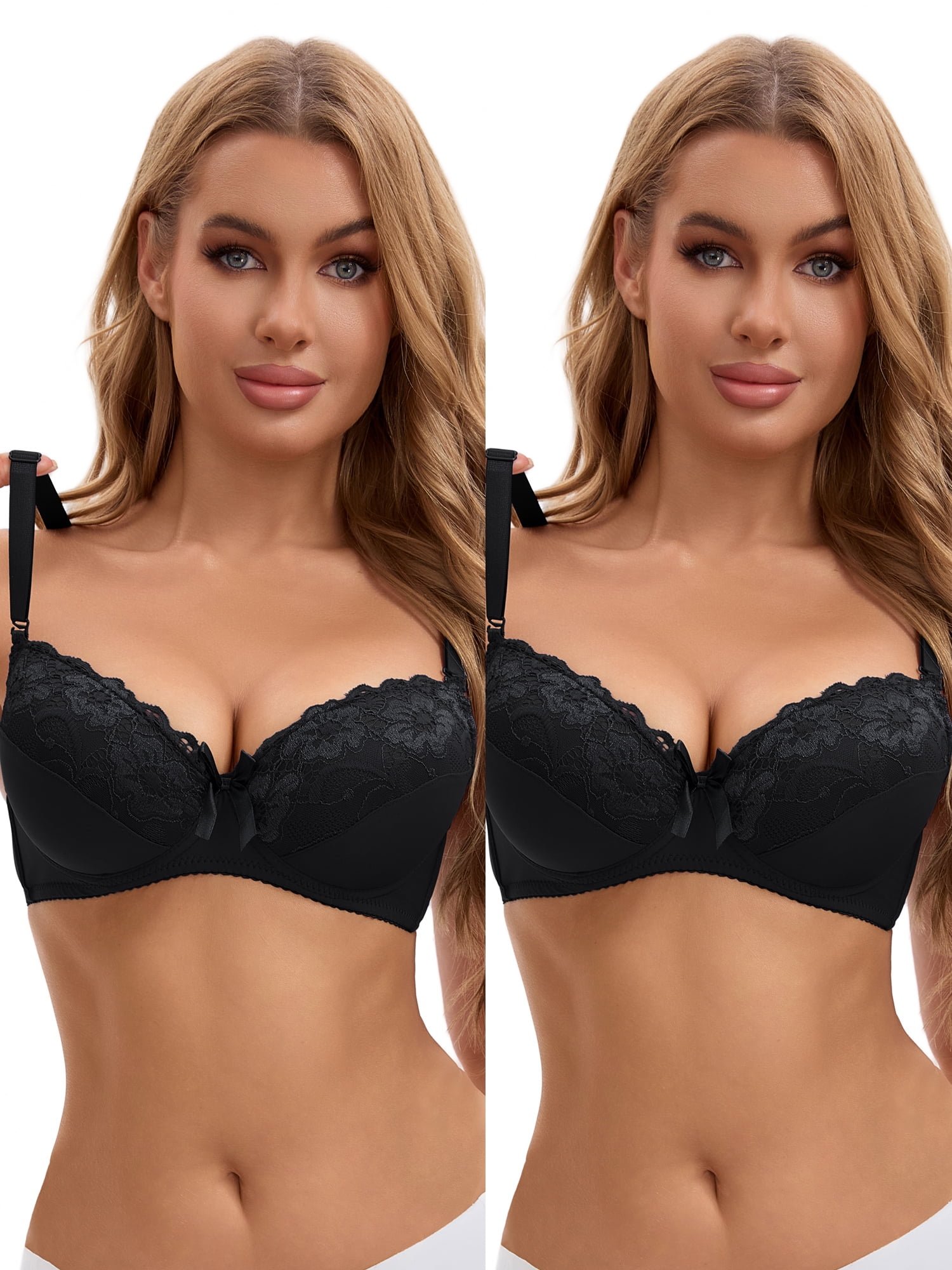Unique Bargains Full Coverage Lace Bra 2 Pcs C 42 Black