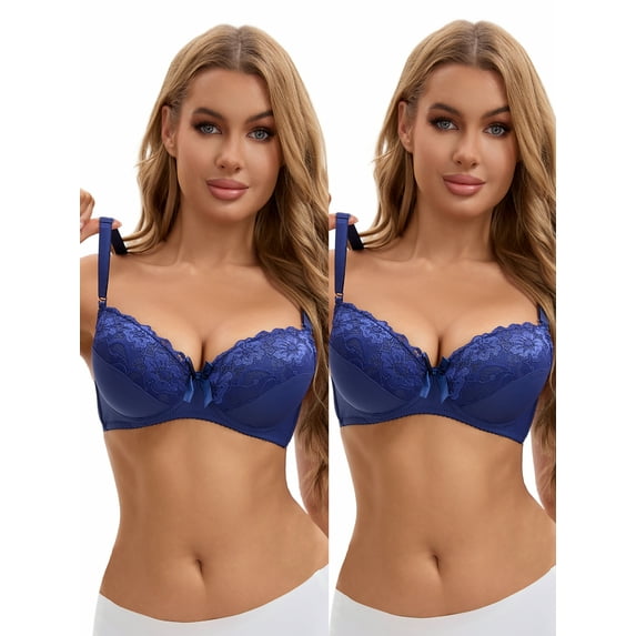 Unique Bargains Full Coverage Lace Bra 2 Pcs D 40 Blue
