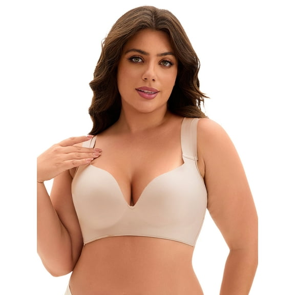 Unique Bargains Full Coverage Push Up Support Bra C 38 Beige