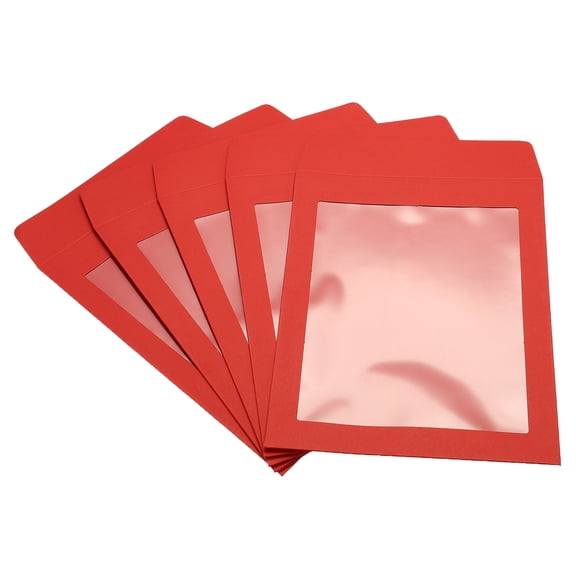 Unique Bargains Full Face Window Envelopes Clear Single Sided Red
