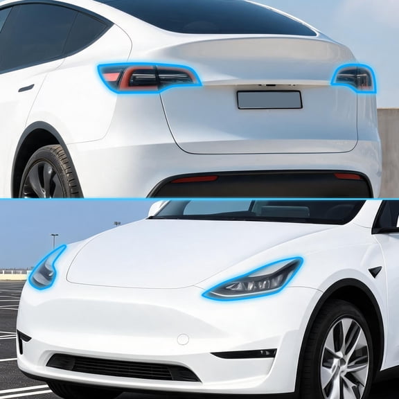 Unique Bargains Full Headlight Head Light Tint Kit for Tesla Model Y 2020-2024 TPU Precut Vinyl Overlay Tint Kit Transparent 1 Set