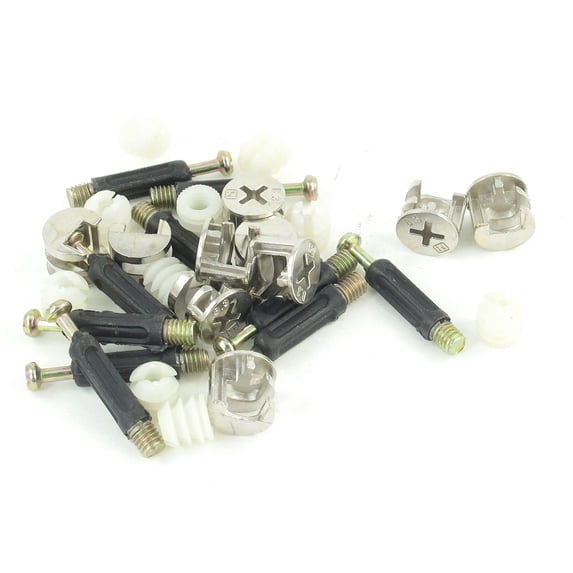 Unique Bargains Furniture Connecting 15 x 13mm Cam Fitting Dowel Pre-inserted Nut 10 Sets Plastic, Metal