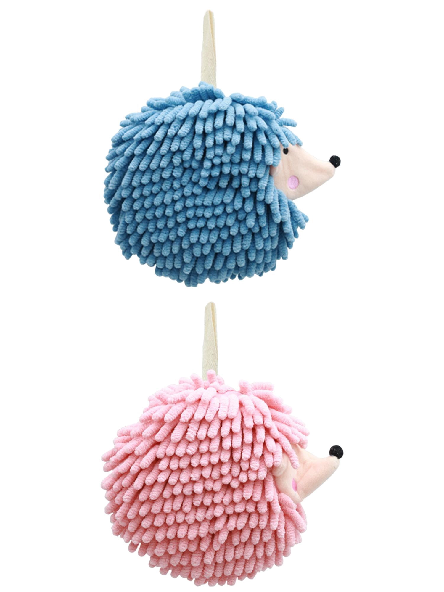 Unique Bargains Fuzzy Ball Hand Towel 2 Pcs Soft Chenille Towels 7" x 7" Blue/Pink