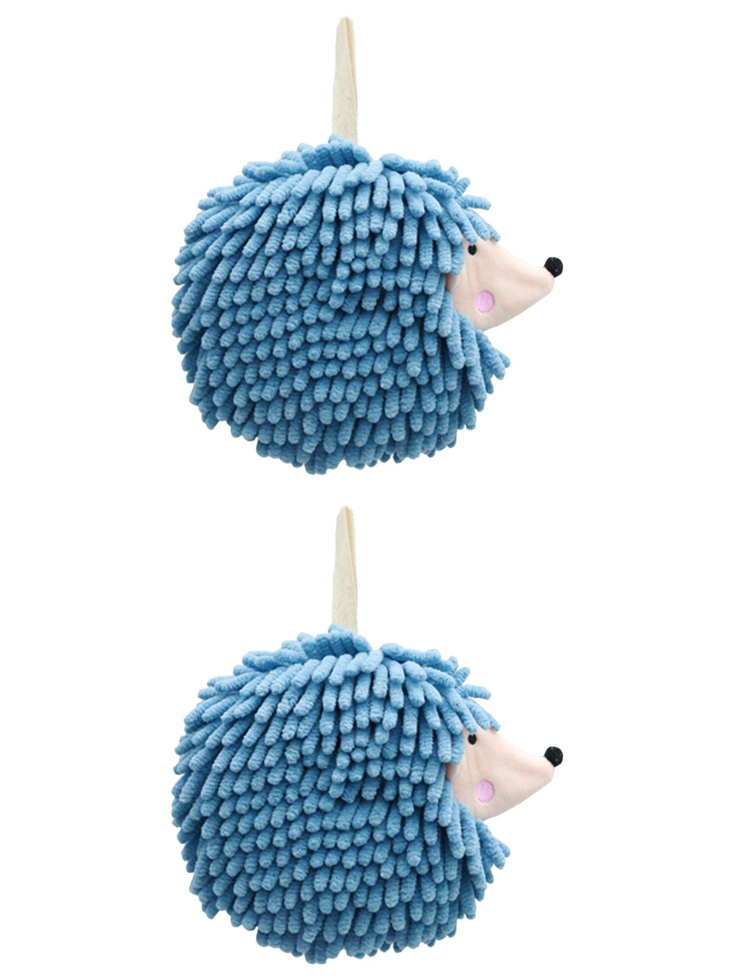 Unique Bargains Fuzzy Ball Hand Towel 2 Pcs Soft Chenille Towels 7" x 7" Blue