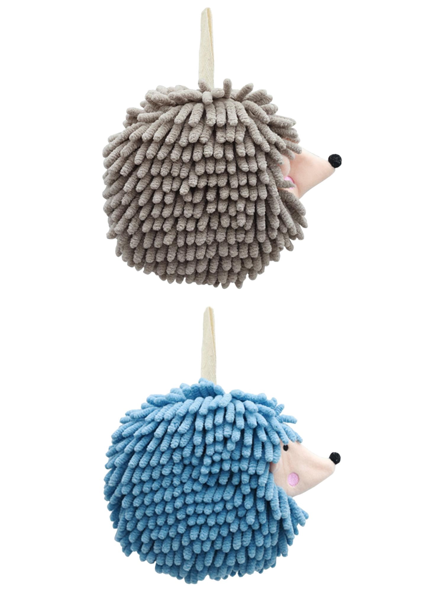 Unique Bargains Fuzzy Ball Hand Towel 2 Pcs Soft Chenille Towels 7" x 7" Grey/Blue