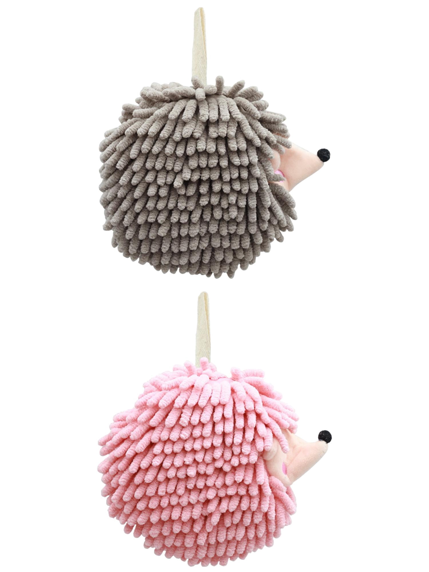 Unique Bargains Fuzzy Ball Hand Towel 2 Pcs Soft Chenille Towels 7" x 7" Grey/Pink