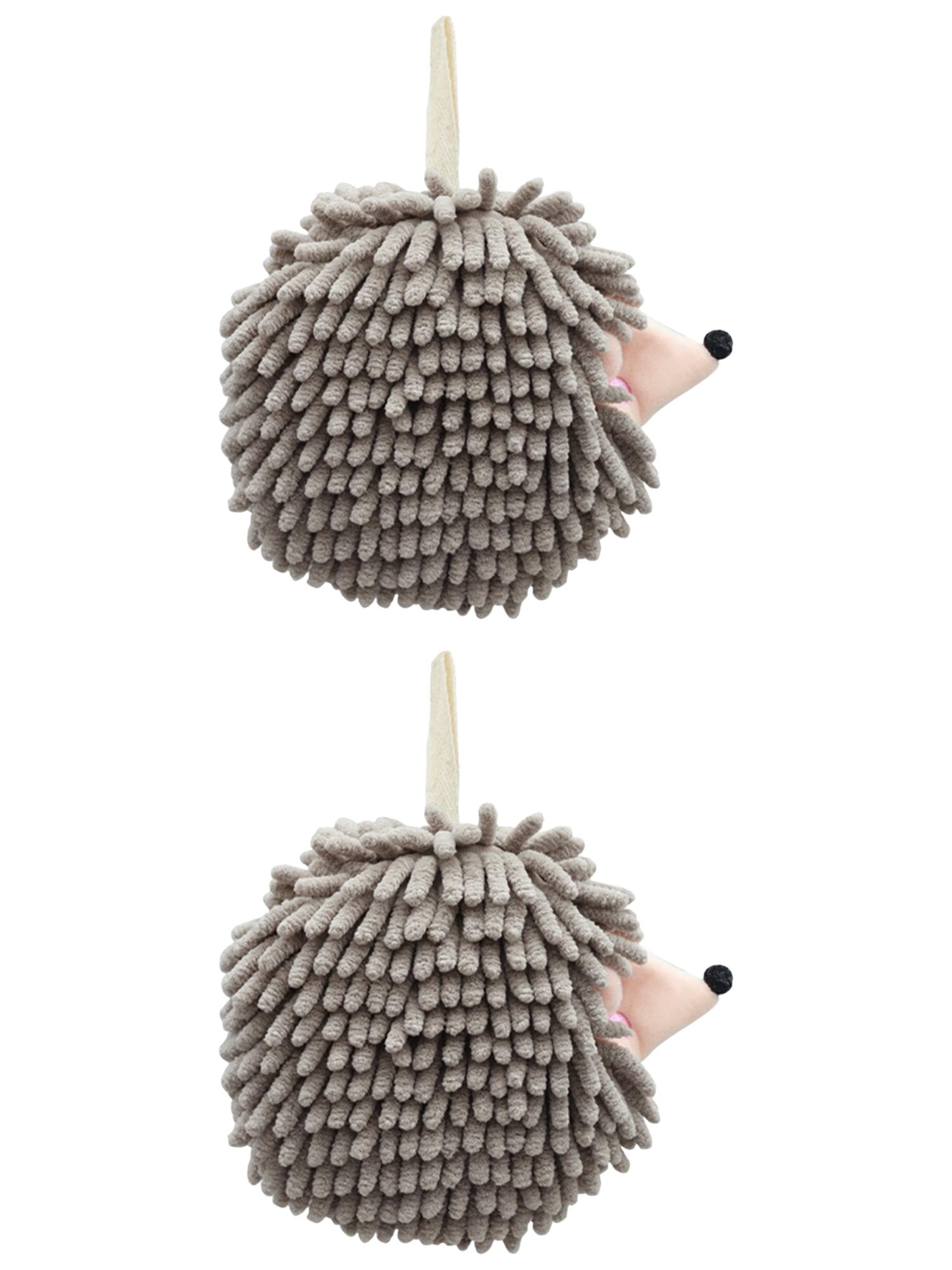 Unique Bargains Fuzzy Ball Hand Towel 2 Pcs Soft Chenille Towels 7" x 7" Grey
