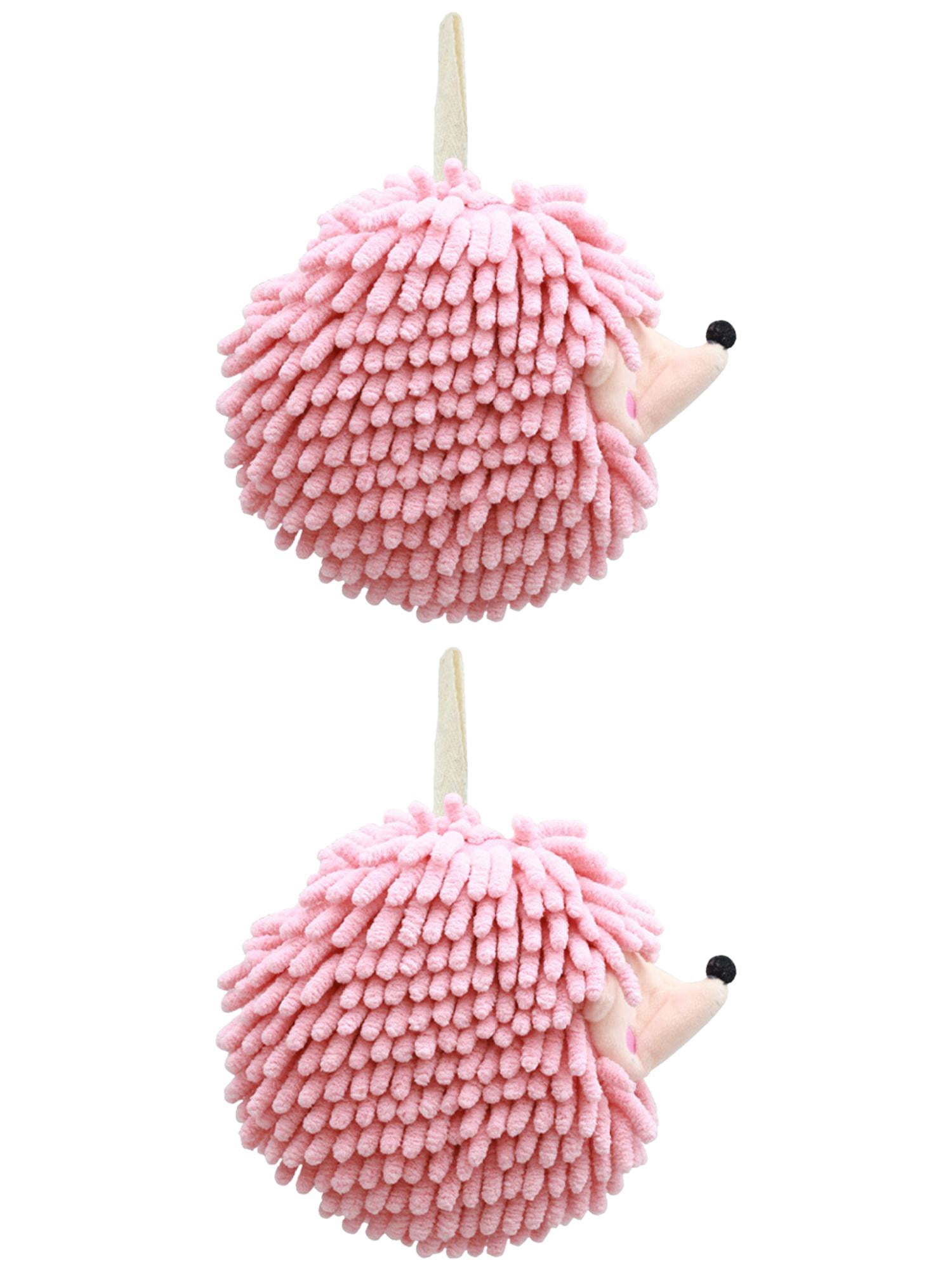 Unique Bargains Fuzzy Ball Hand Towel 2 Pcs Soft Chenille Towels 7" x 7" Pink