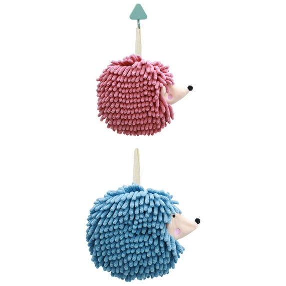 Unique Bargains Fuzzy Ball Hand Towel 2 Pcs Soft Chenille Towels 7" x 7" Purple/Blue