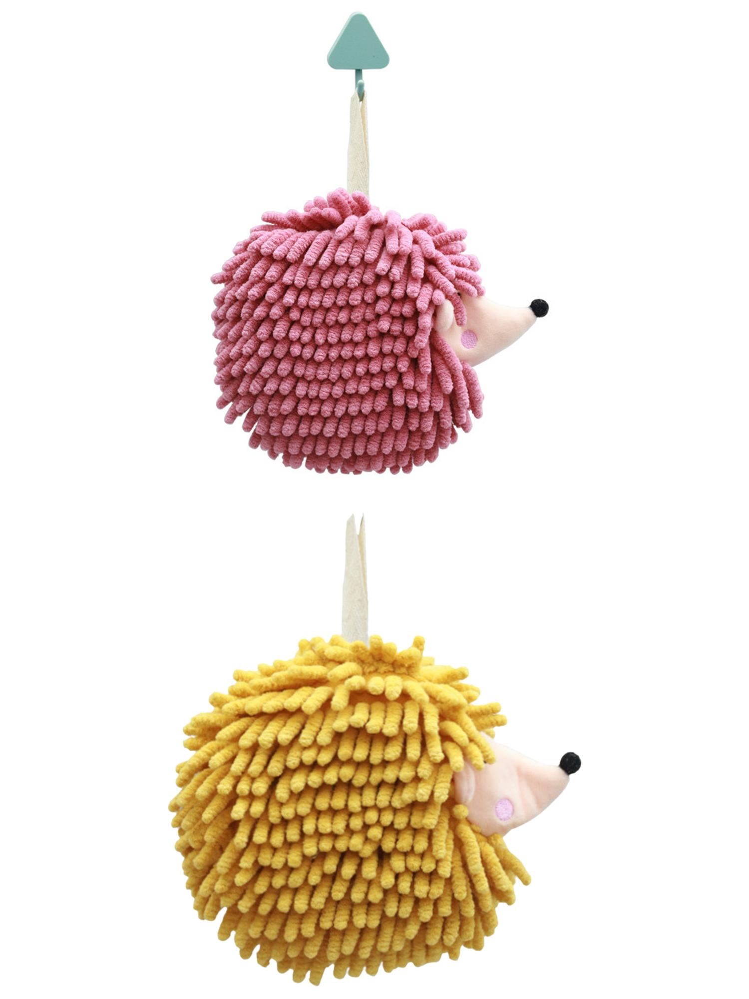 Unique Bargains Fuzzy Ball Hand Towel 2 Pcs Soft Chenille Towels 7" x 7" Purple/Yellow