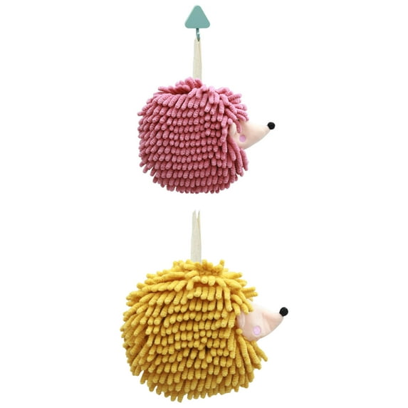 Unique Bargains Fuzzy Ball Hand Towel 2 Pcs Soft Chenille Towels 7" x 7" Purple/Yellow