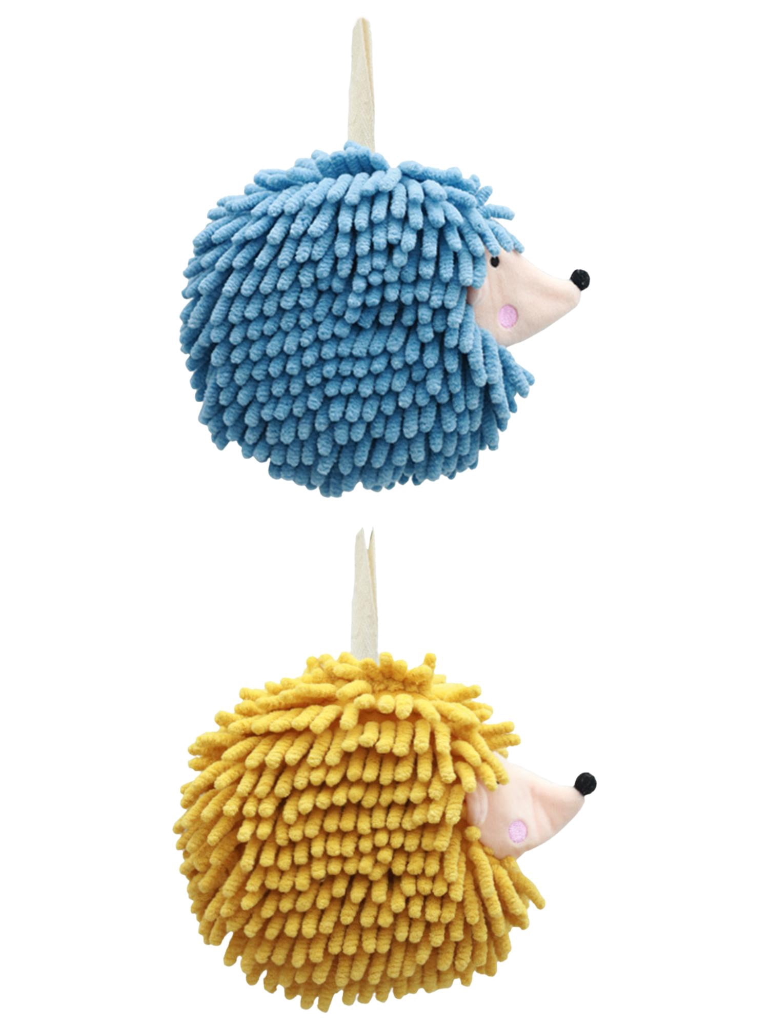 Unique Bargains Fuzzy Ball Hand Towel 2 Pcs Soft Chenille Towels 7" x 7" Yellow/Blue