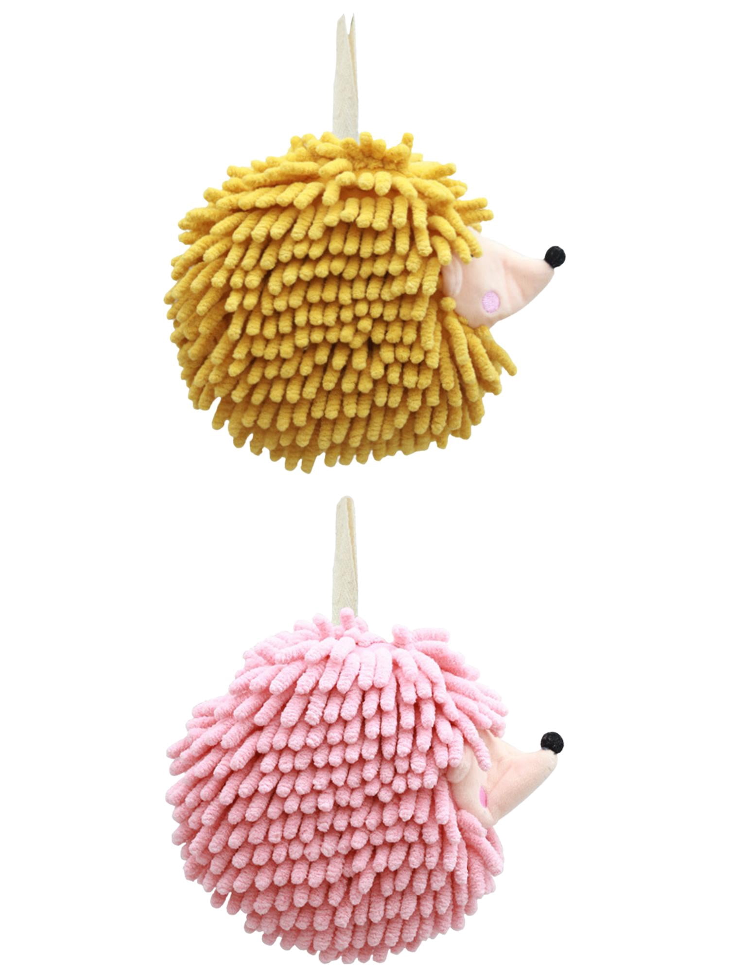 Unique Bargains Fuzzy Ball Hand Towel 2 Pcs Soft Chenille Towels 7" x 7" Yellow/Pink
