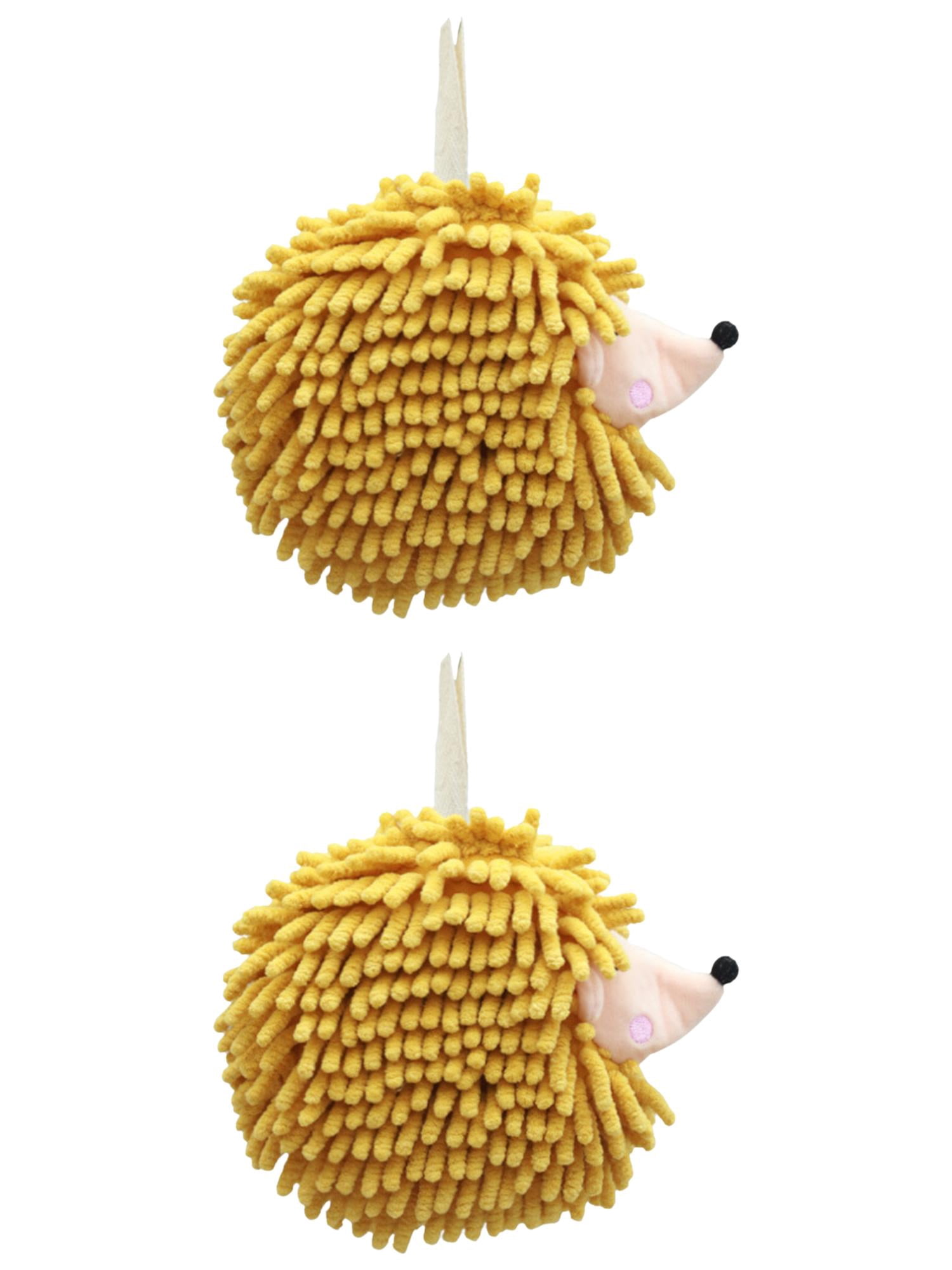 Unique Bargains Fuzzy Ball Hand Towel 2 Pcs Soft Chenille Towels 7" x 7" Yellow